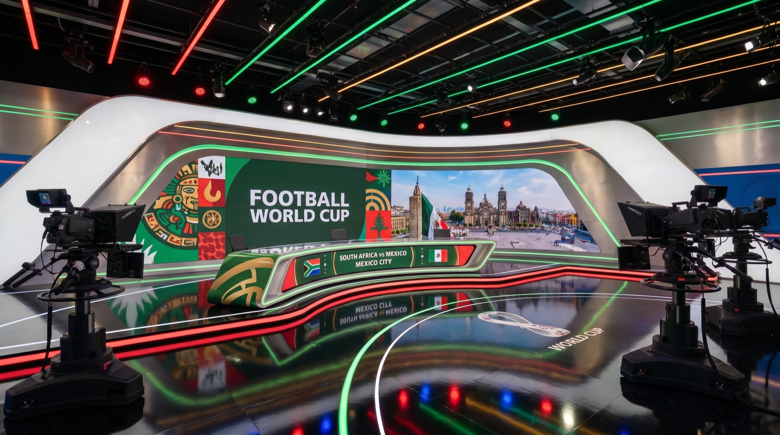 Broadcast studio set built for a Football World Cup production