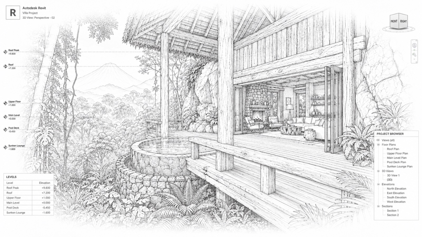 Architectural floor plan of a luxury safari lodge